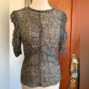Isabel Marant Pour H&M Printed Sheer Lurex Ruched Top Size 8